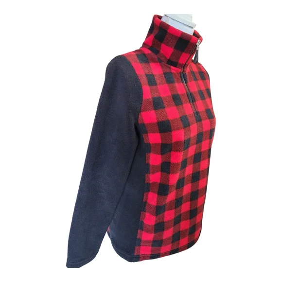Chaps Women's Buffalo Plaid Fleece Pullover, Red/Black 1/4 Zip, Size Small, S - Picture 4 of 11
